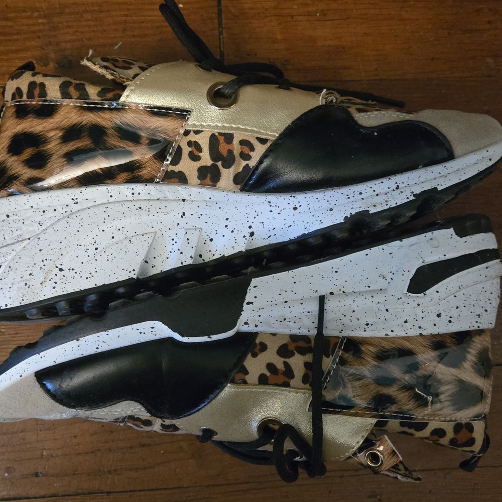Fashion Nova Leopard Print Sneakers with Gold and Black Accents